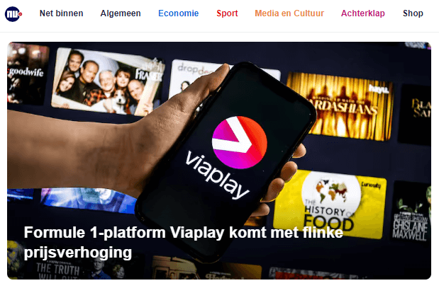 nu.nl bericht viaplay formule 1 platform komt met flinke prijsverhoging